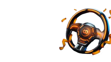 Изображение высокотехнологичного руля, представляющее пятничный бонус в Vulkan Vegas интернет-казино с динамичной гоночной темой.